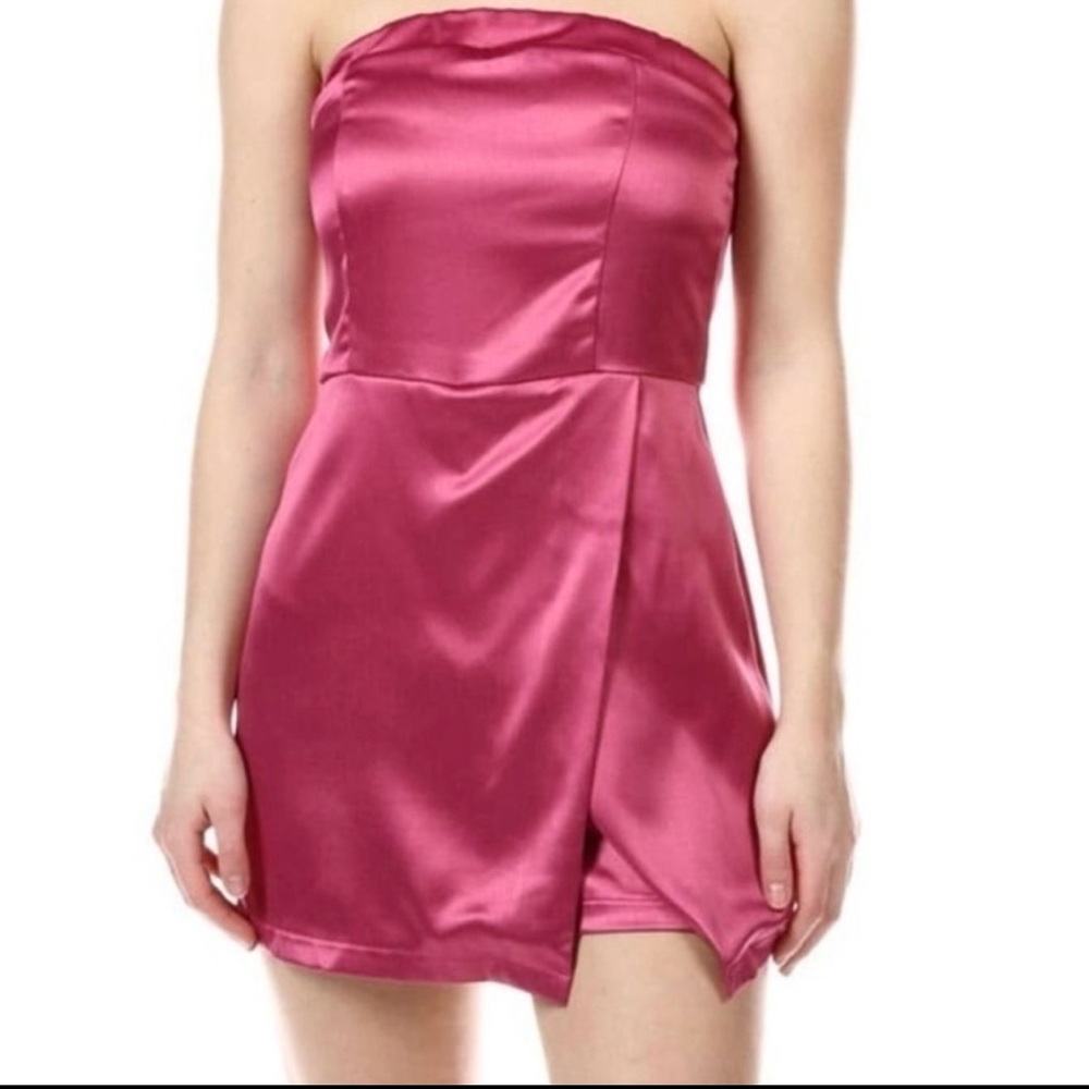 Barbiecore Girly Hot Pink Satin Romper Skort Strapless Glam Party Flirty Fun